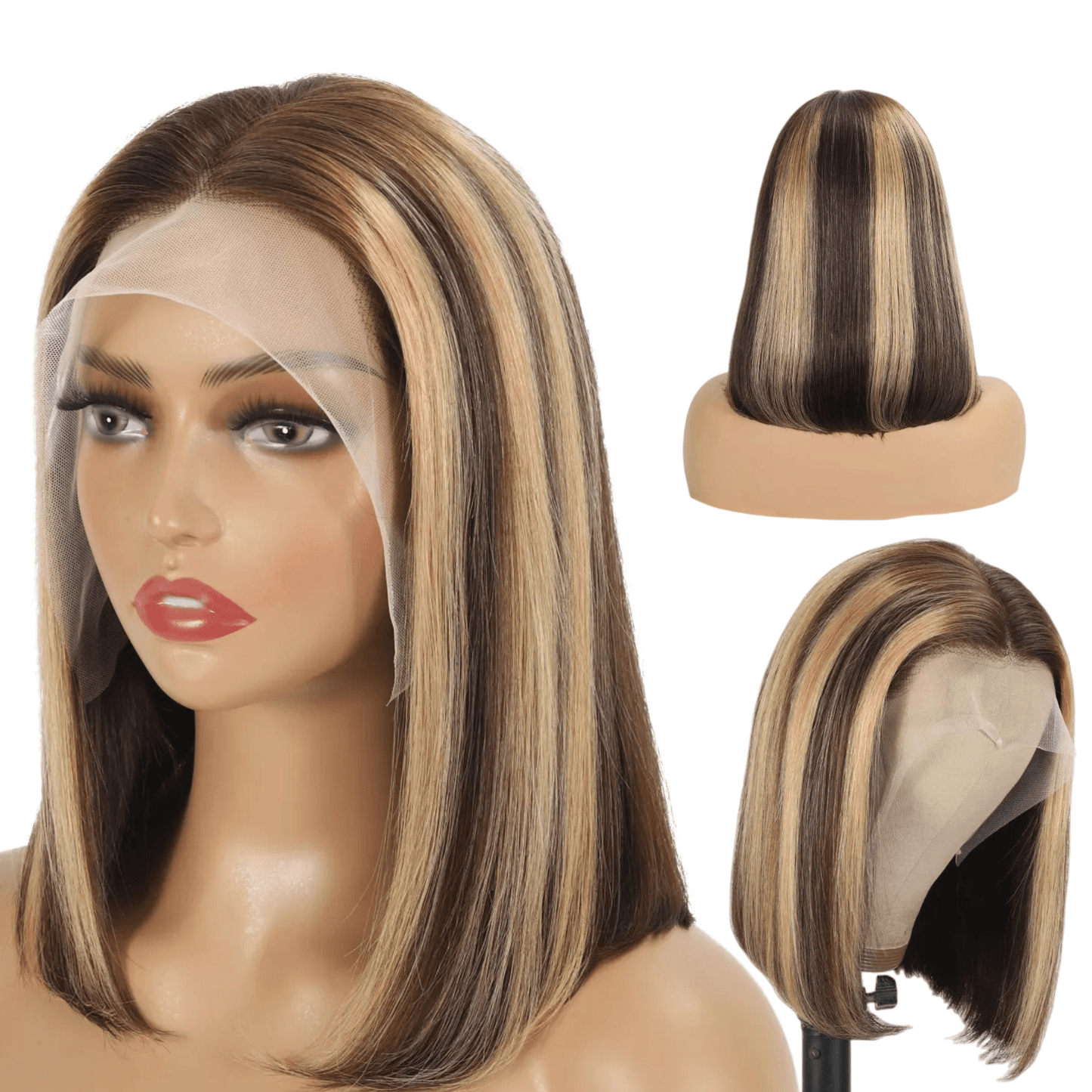 GWNM® 4/27 Highlight Ombre Piano Color Bob Wig Human Hair 13X4 180% Density