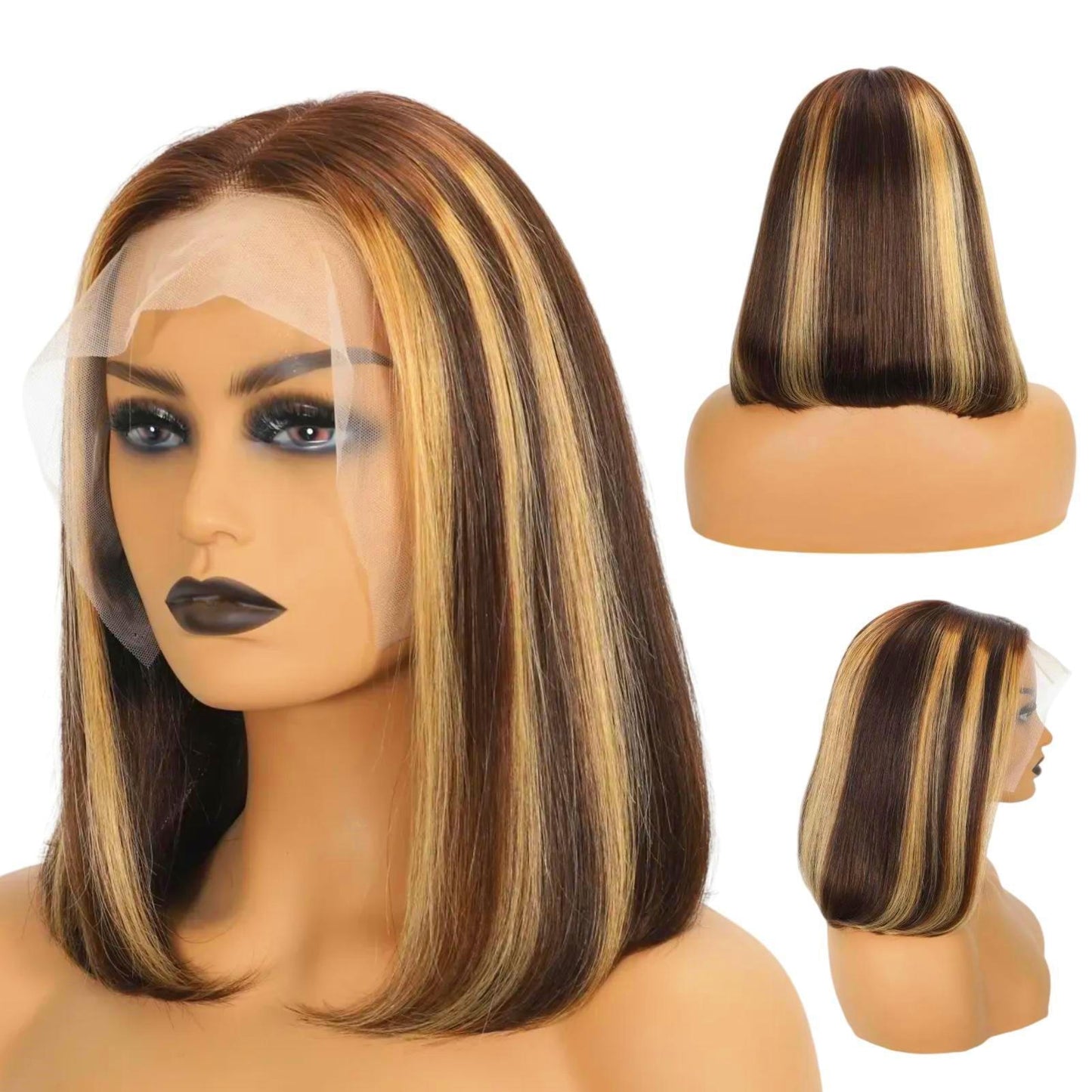 GWNM® 4/27 Highlight Ombre Piano Color Bob Wig Human Hair 13X4 180% Density